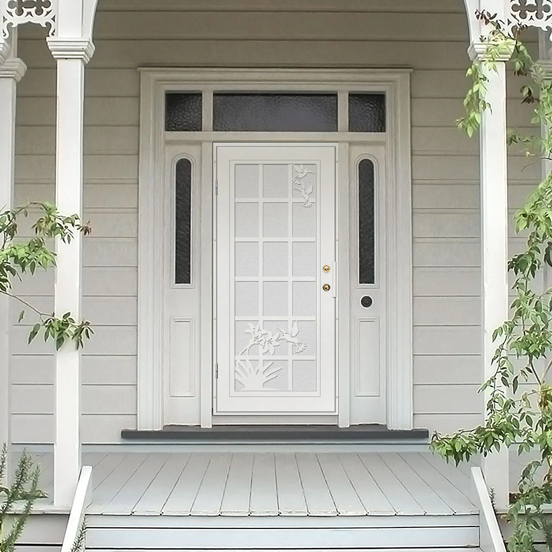 French Hummingbird Laser Cut Security Storm Door