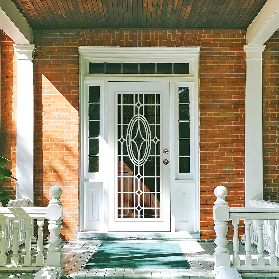 Modern Cross Laser Cut Security Storm Door